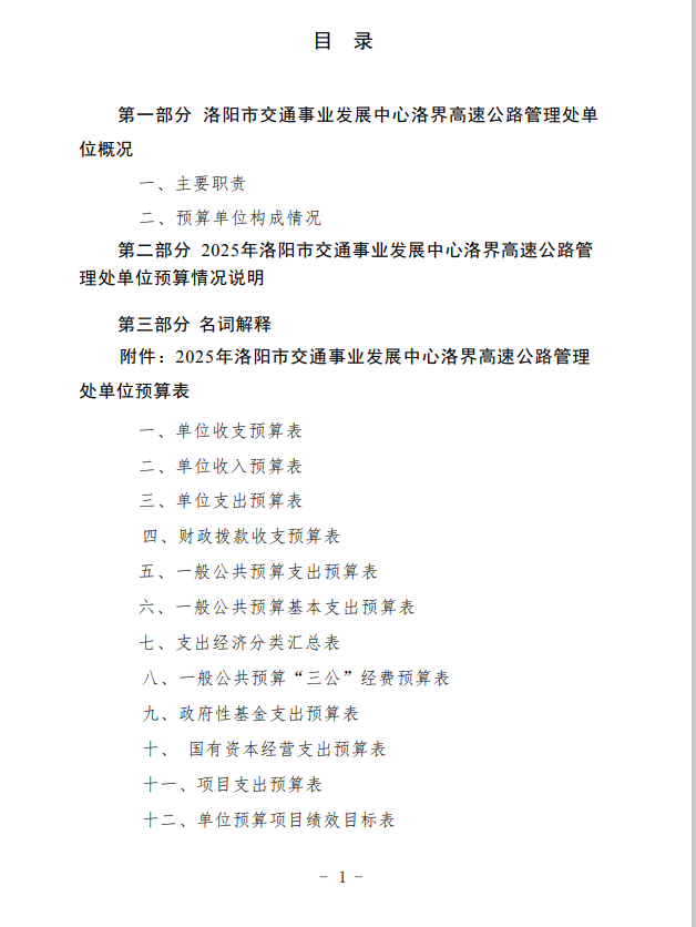 2025年洛阳市交通事业发展中心洛界高速公路管理处预算公开