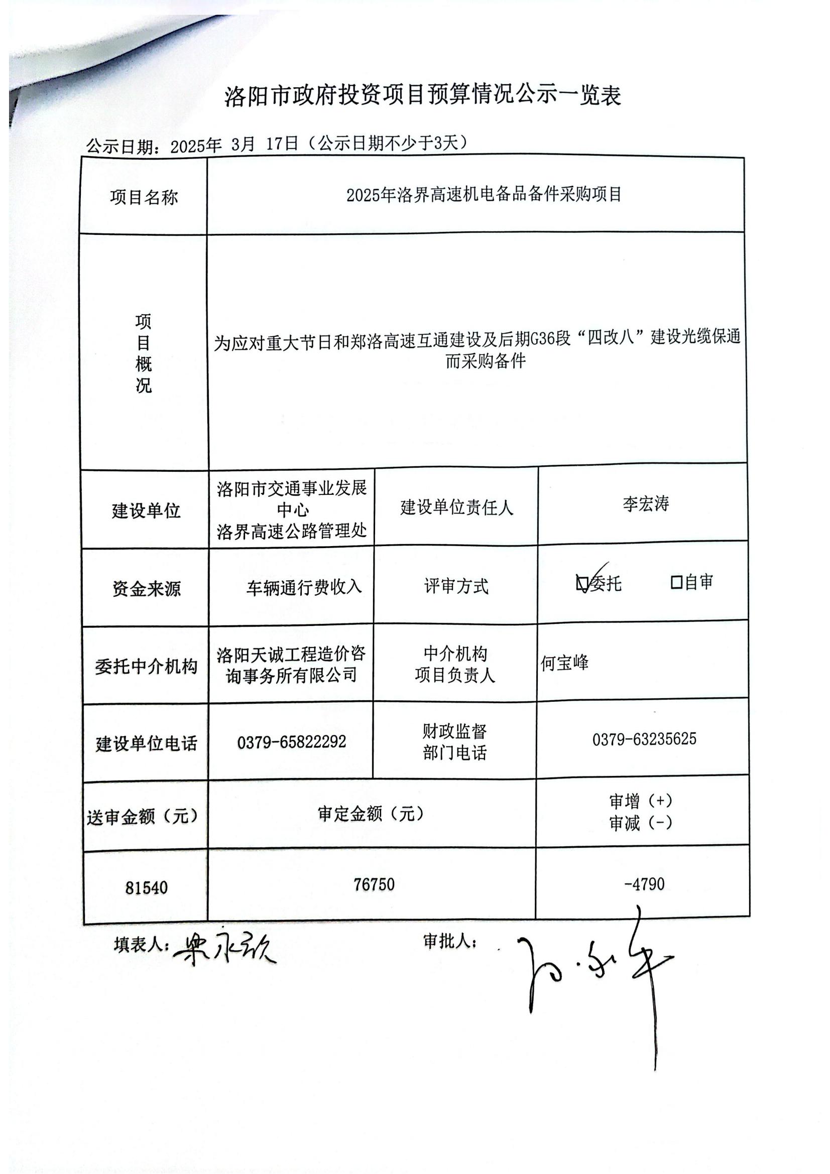 洛阳市政府投资项目预算情况公示一览表